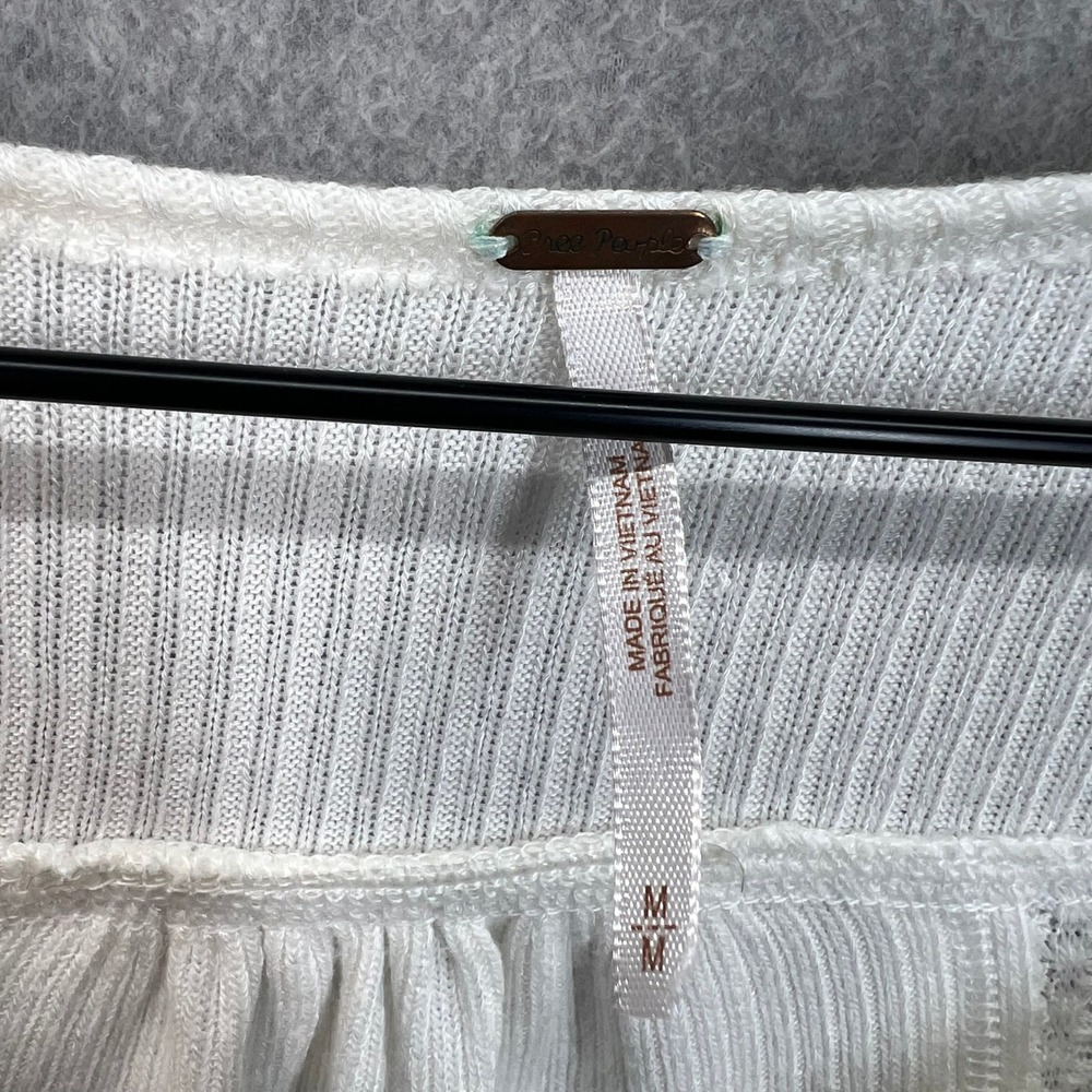 Free People White Mixed Knit Henley Thermal Long Sleeve Top OB828271 Size M - Picture 2 of 8